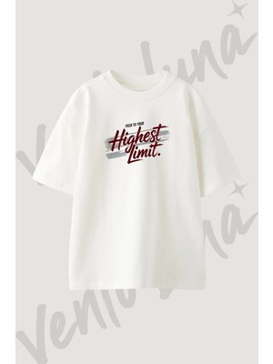 Highest Limit Tasarım Baskılı Unisex Oversize Kalıp Beyaz Tshirt