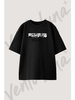 Jujutsu Kaisen Tasarım Baskılı Unisex Oversize Kalıp Siyah Tshirt