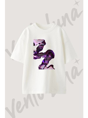 Nebula Flow Tasarım Baskılı Unisex Oversize Kalıp Beyaz Tshirt