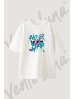 Graffiti Smiley_3 Tasarım Baskılı Unisex Oversize Kalıp Beyaz Tshirt