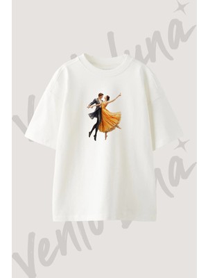 Bale Cifti Tasarım Baskılı Unisex Oversize Kalıp Beyaz Tshirt