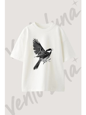 Bastankara Tasarım Baskılı Unisex Oversize Kalıp Beyaz Tshirt
