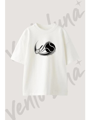 Tennis Raket Topu Tasarım Baskılı Unisex Oversize Kalıp Beyaz Tshirt