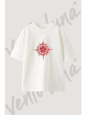 Berserk Mark Tasarım Baskılı Unisex Oversize Kalıp Beyaz Tshirt