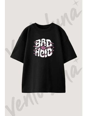 Melting Face_1 Tasarım Baskılı Unisex Oversize Kalıp Siyah Tshirt