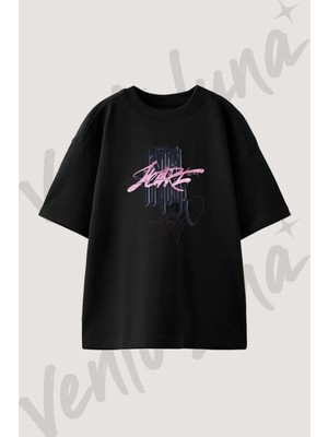 Gothic Graffiti Tasarım Baskılı Unisex Oversize Kalıp Siyah Tshirt