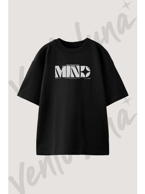 Mind Graphic Tasarım Baskılı Unisex Oversize Kalıp Siyah Tshirt