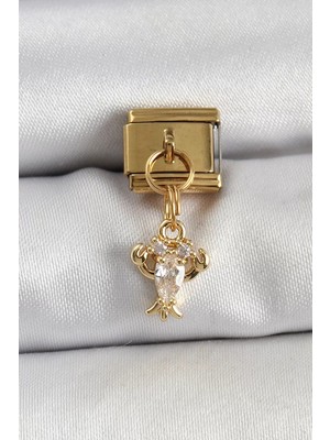 Aydogan's Ayd 316L Çelik Sallantılı Zirkon Taşlı Yengeç Model Gold Renk Nomination Charm - TJ-BC1417