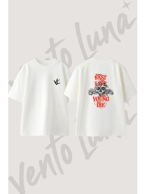 Kuru Kafa Diken Tasarım Sırt Baskılı Pamuk Beyaz Oversize T-Shirt