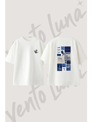 Soyut Kafa Tasarım Sırt Baskılı Pamuk Beyaz Oversize T-Shirt