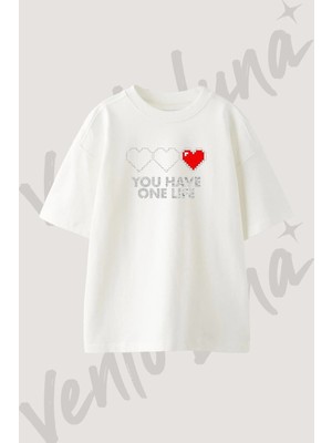 Oyun Can Tasarım Baskılı Unisex Oversize Kalıp Beyaz Tshirt