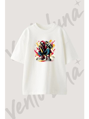 Graffiti Artist Tasarım Baskılı Unisex Oversize Kalıp Beyaz Tshirt