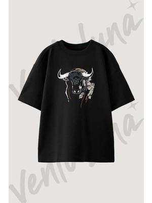 Buffalo Tasarım Baskılı Unisex Oversize Kalıp Siyah Tshirt