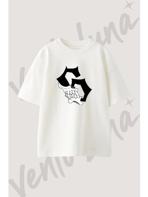 G Skull Tasarım Baskılı Unisex Oversize Kalıp Beyaz Tshirt