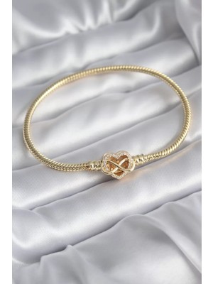 Aydogan's Ayd Pirinç Gold Renk Zirkon Taşlı Kalp Sonsuzluk Model Charm Kadın Bileklik - TJ-BB5797