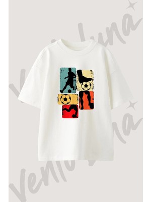 Retro Futbolcu_1 Tasarım Baskılı Unisex Oversize Kalıp Beyaz Tshirt