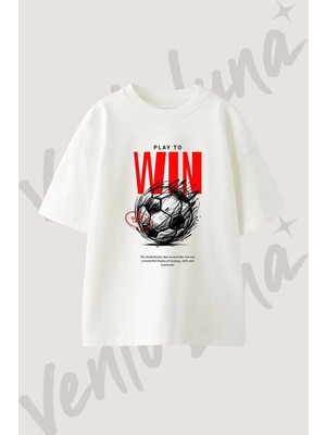 Futbol Topu Kazan Tasarım Baskılı Unisex Oversize Kalıp Beyaz Tshirt