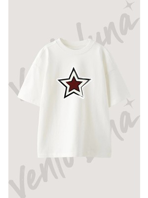 Persona 5 Star Tasarım Baskılı Unisex Oversize Kalıp Beyaz Tshirt