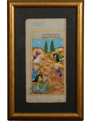 Galeri Atmaca Atlı Avcılar ve Doğa Temalı Geleneksel Minyatür Tablo