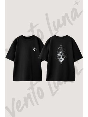 Kozmik Agac_1 Tasarım Sırt Baskılı Pamuk Siyah Oversize T-Shirt
