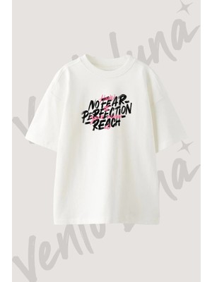 Brush Lettering Quote Tasarım Baskılı Unisex Oversize Kalıp Beyaz Tshirt