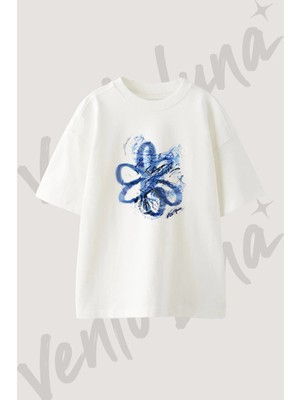 Kuru Kafa Tasarım Baskılı Unisex Oversize Kalıp Beyaz Tshirt