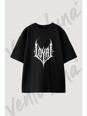Loyal Gothic Tasarım Baskılı Unisex Oversize Kalıp Siyah Tshirt