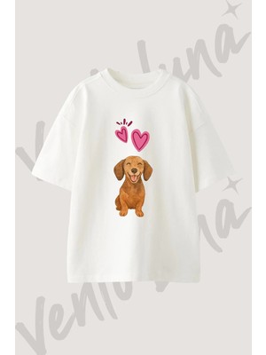 Dachshund Kalpler Tasarım Baskılı Unisex Oversize Kalıp Beyaz Tshirt