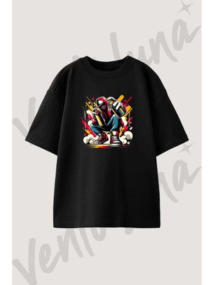 Graffiti Artist Tasarım Baskılı Unisex Oversize Kalıp Siyah Tshirt