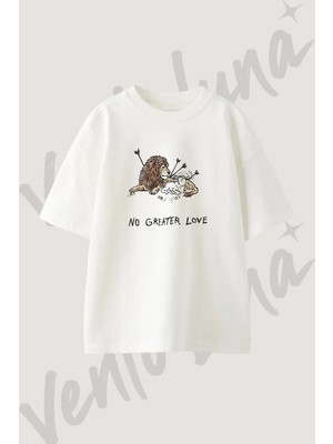 Lion Lamb Tasarım Baskılı Unisex Oversize Kalıp Beyaz Tshirt