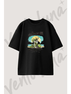 Mojito Retro Tasarım Baskılı Unisex Oversize Kalıp Siyah Tshirt