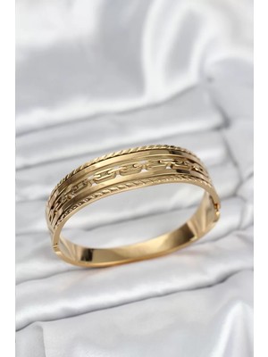 Aydogan's Ayd 316L Çelik Gold Renk Vintage Model Kadın Kelepçe Bileklik - TJ-BB8071