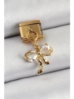 Aydogan's Ayd 316L Çelik Sallantılı Zirkon Taşlı Fiyonk Model Gold Renk Nomination Charm - TJ-BC1400