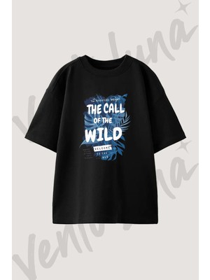 Wild Jungle Tasarım Baskılı Unisex Oversize Kalıp Siyah Tshirt