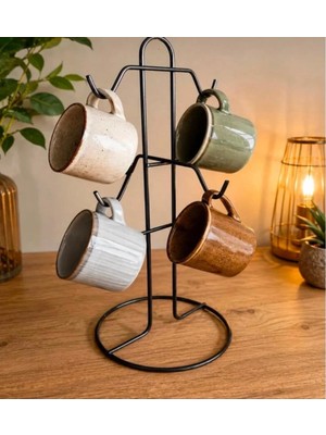 Statika Home Dik Model Fincan Askılığı Siyah , 6lı Fincan Askılığı
