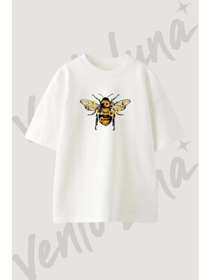Ari Aycicegi Tasarım Baskılı Unisex Oversize Kalıp Beyaz Tshirt