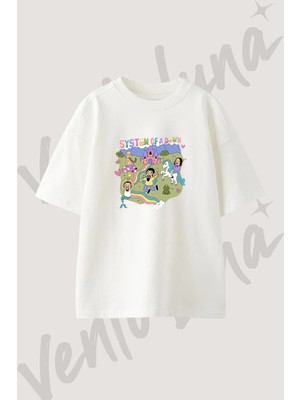 System Of A Down Tasarım Baskılı Unisex Oversize Kalıp Beyaz Tshirt
