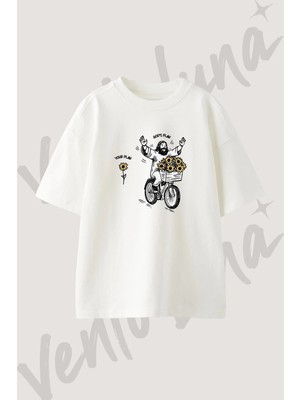 Gods Plan Jesus Tasarım Baskılı Unisex Oversize Kalıp Beyaz Tshirt