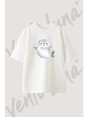 Bebek Fok Tasarım Baskılı Unisex Oversize Kalıp Beyaz Tshirt