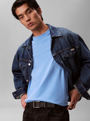Calvin Klein Erkek Mavi Calvin Klein Ss Easy Monogram Tee, C32, S Mavi Erkek T-Shirt