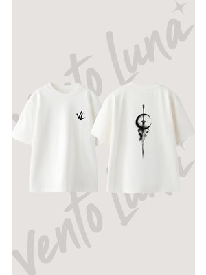 Kilic Hilal Tasarım Sırt Baskılı Pamuk Beyaz Oversize T-Shirt