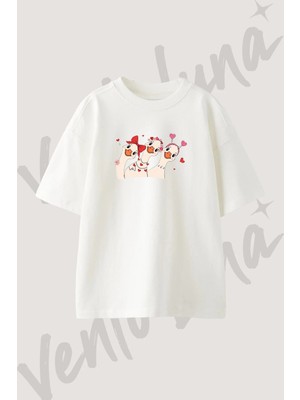 Love Geese Tasarım Baskılı Unisex Oversize Kalıp Beyaz Tshirt