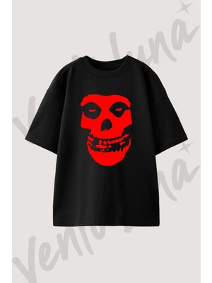 Misfits Fiend Tasarım Baskılı Unisex Oversize Kalıp Siyah Tshirt