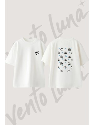 Penguin Couple Heart Tasarım Sırt Baskılı Pamuk Beyaz Oversize T-Shirt