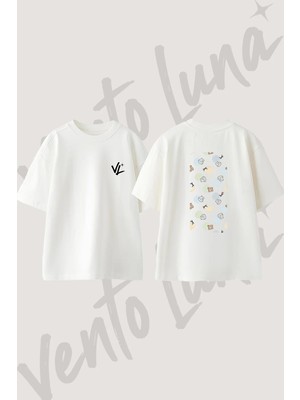 Sevimli Ayicik Tasarım Sırt Baskılı Pamuk Beyaz Oversize T-Shirt