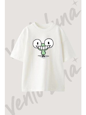 Apu Apustaja Tasarım Baskılı Unisex Oversize Kalıp Beyaz Tshirt