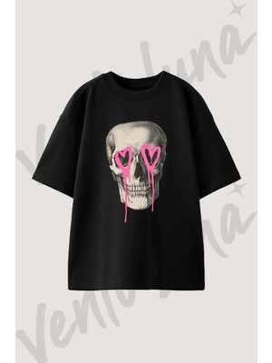 Kuru Kafa Graffiti Tasarım Baskılı Unisex Oversize Kalıp Siyah Tshirt