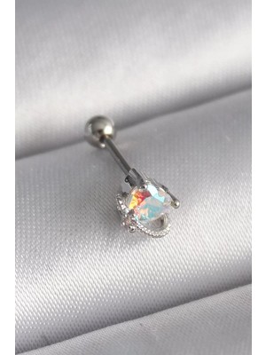 Aydogan's Ayd 316L Çelik Gümüş Renk Zirkon Taşlı Kalp Tragus Piercing - TJ-PR1243