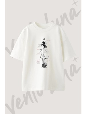 Prometheus Sagittarius Tasarım Baskılı Unisex Oversize Kalıp Beyaz Tshirt
