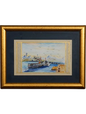 Galeri Atmaca Nostaljik Istanbul Vapuru ve Boğaz Manzarası Minyatür Tablosu